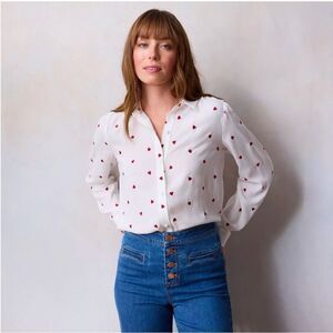 Lucky NWOT White and Red Heart Print Women's button up - small